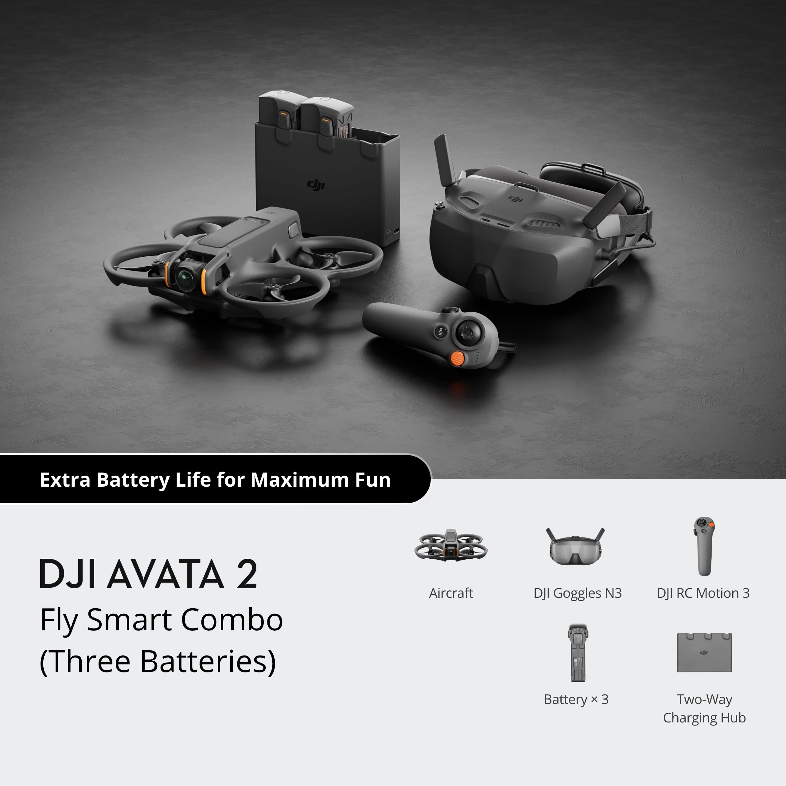 DJI Avata 2 FPV Drone Fly Smart Combo (Three Batteries + Goggles)